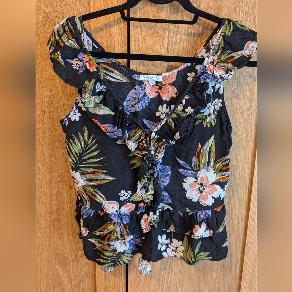Patrons of Peace Black Floral Ruffle Blouse
